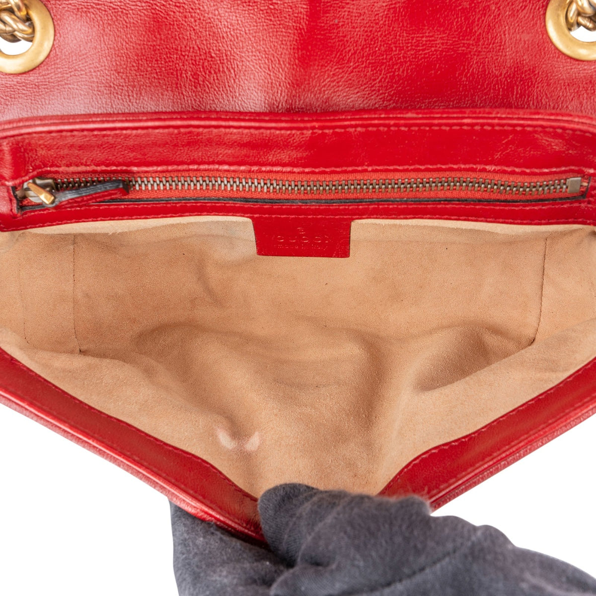 Gucci zwarte Matelassé lederen rode Edges GG Marmont crossbody tas