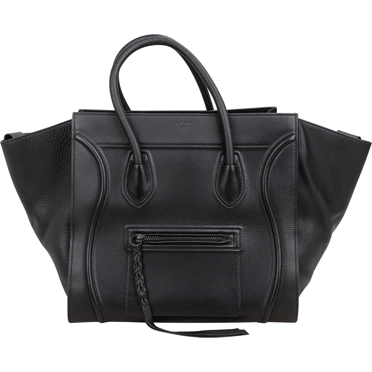 Céline Black Drummed Calfskin Phantom Handbag