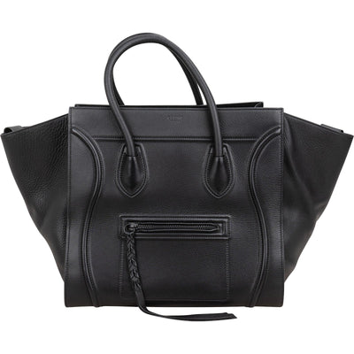 Céline Black Drummed Calfskin Phantom Handbag