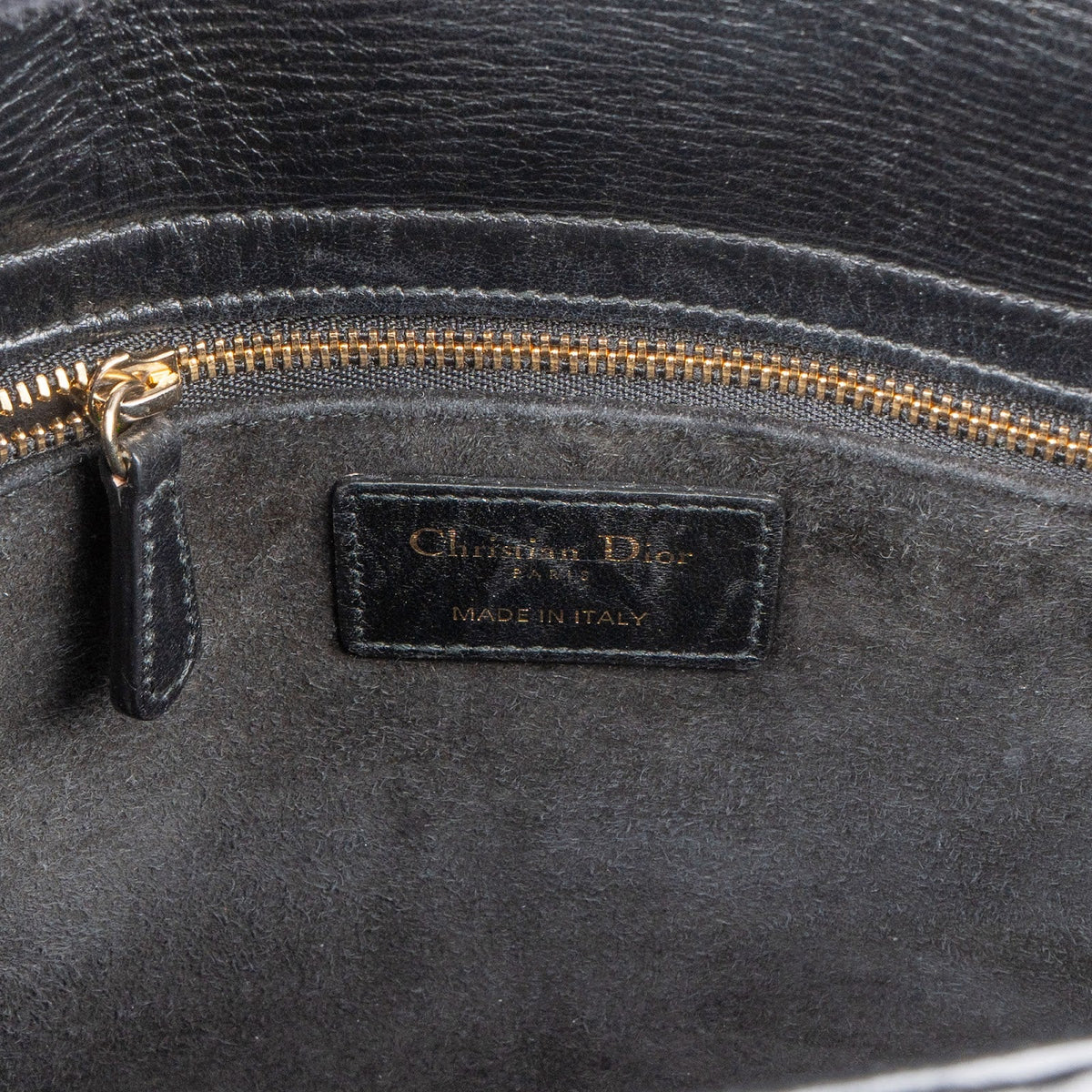 Christian Dior Black Crinkled Lambskin Small Lady Dior Handbag