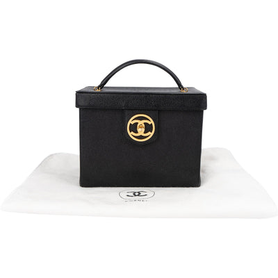 Chanel Black Caviar Leather 24K Gold CC Top Handle Vanity Case Handbag