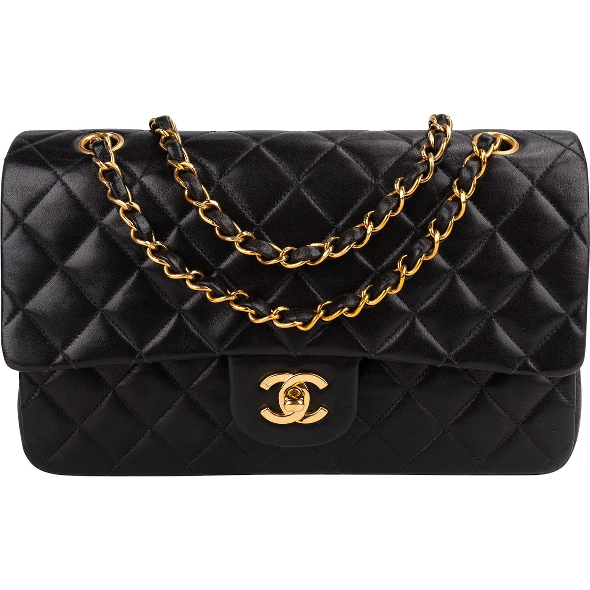 Chanel 24K Gold Medium Double Flap aus Lammleder (dunkelbraun) – Vorderansicht