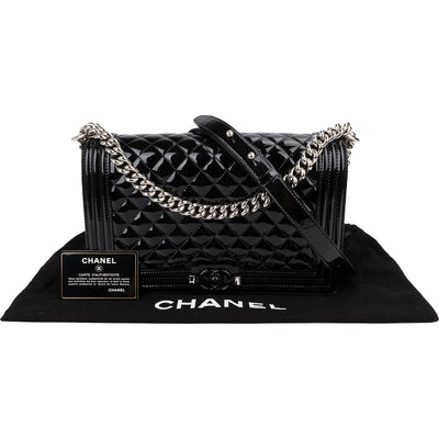 Chanel Quilted Patent Caviar Leather Large Boy Single Flap Crossbody Bag