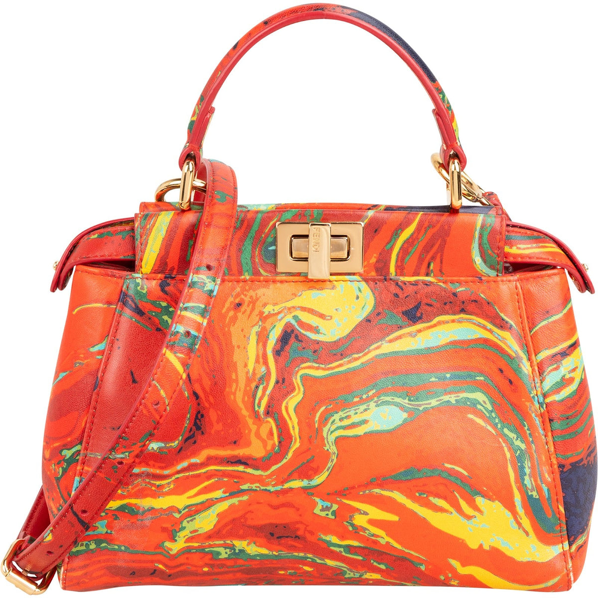 Bolso de mano Peekaboo Mini de Fendi con estampado de remolinos multicolor
