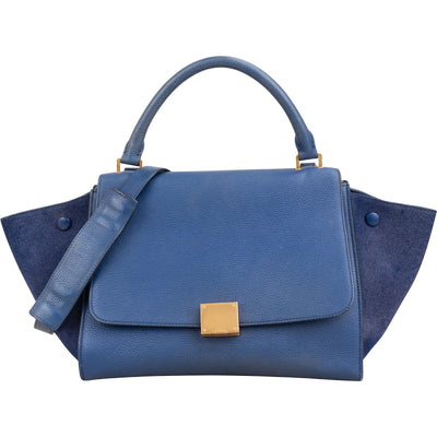 Celine Blue Suede & Grained Calfskin Trapeze Handbag