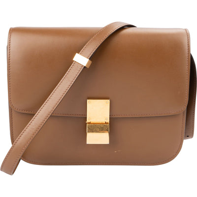 Celine Brown Boxcalf Classic Box Medium Crossbody Bag