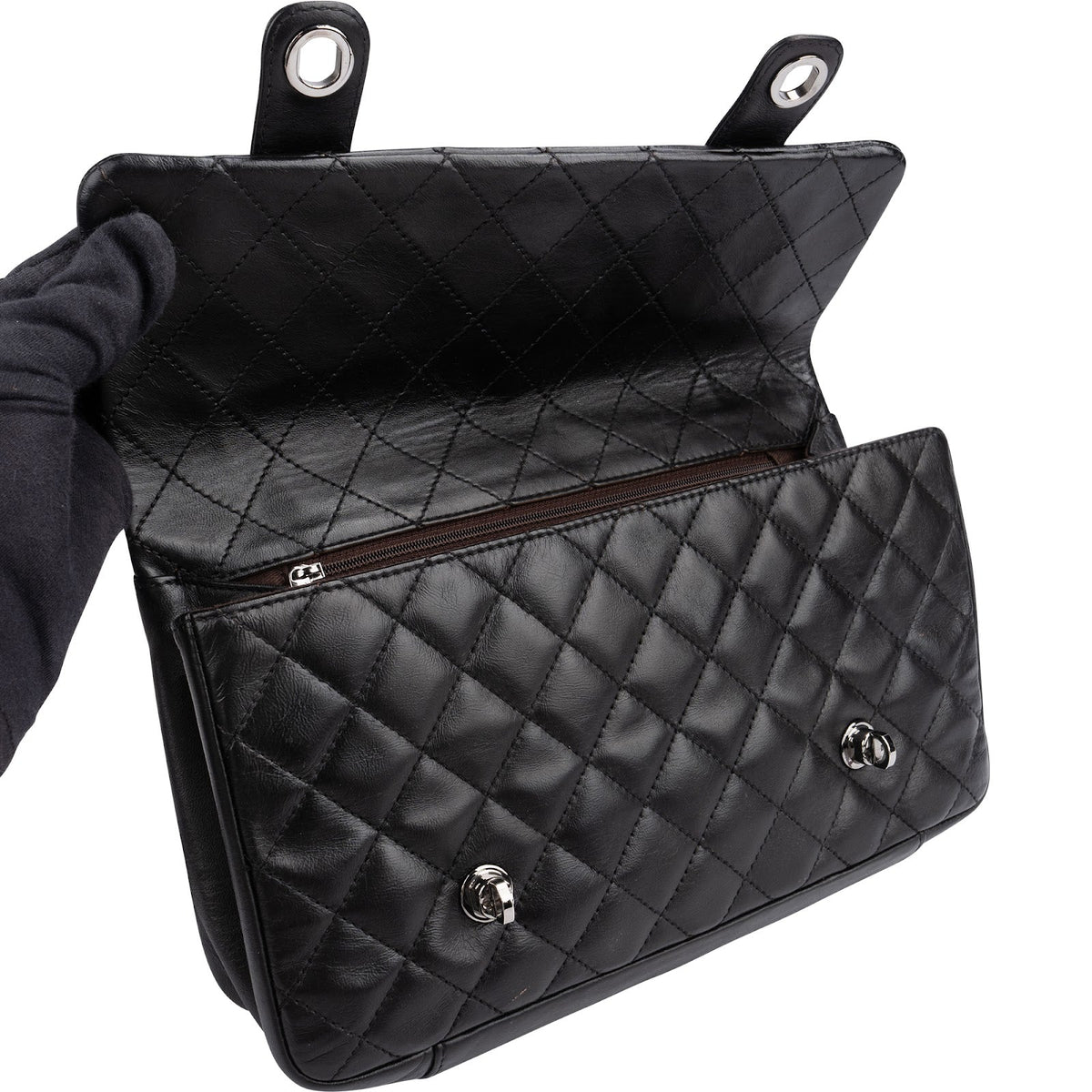 Chanel Modern Chain Accordion Single Flap aus gestepptem Lammleder – Ansicht 10