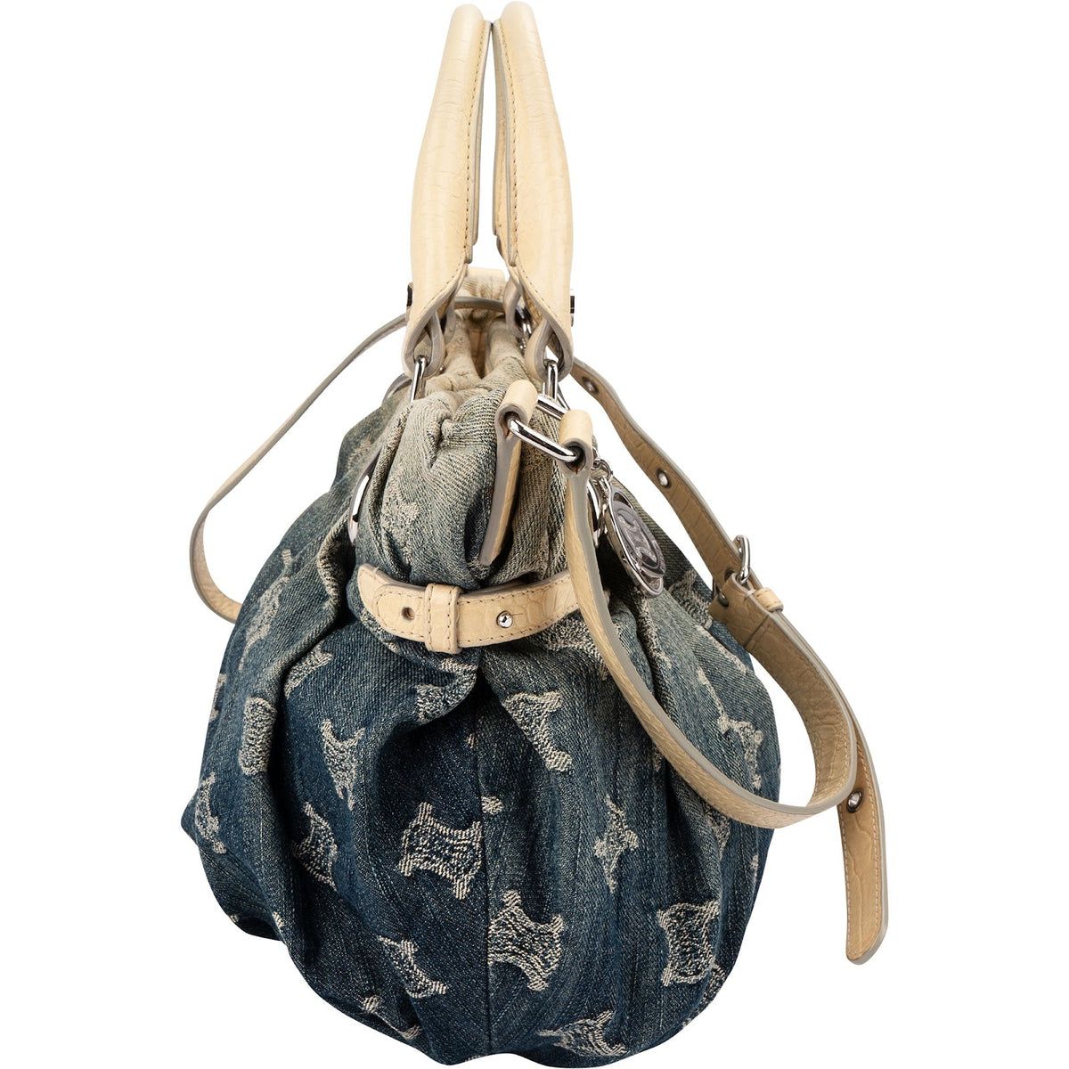 Celine Denim Ombre Monogram Croc-Embossed Leder Blason Pillow Crossbody Handbag