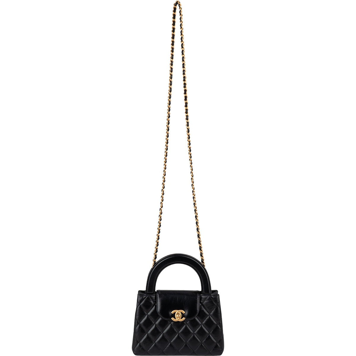Bolso de mano Chanel Kelly pequeño con asa superior y bandolera en piel de cordero acolchada