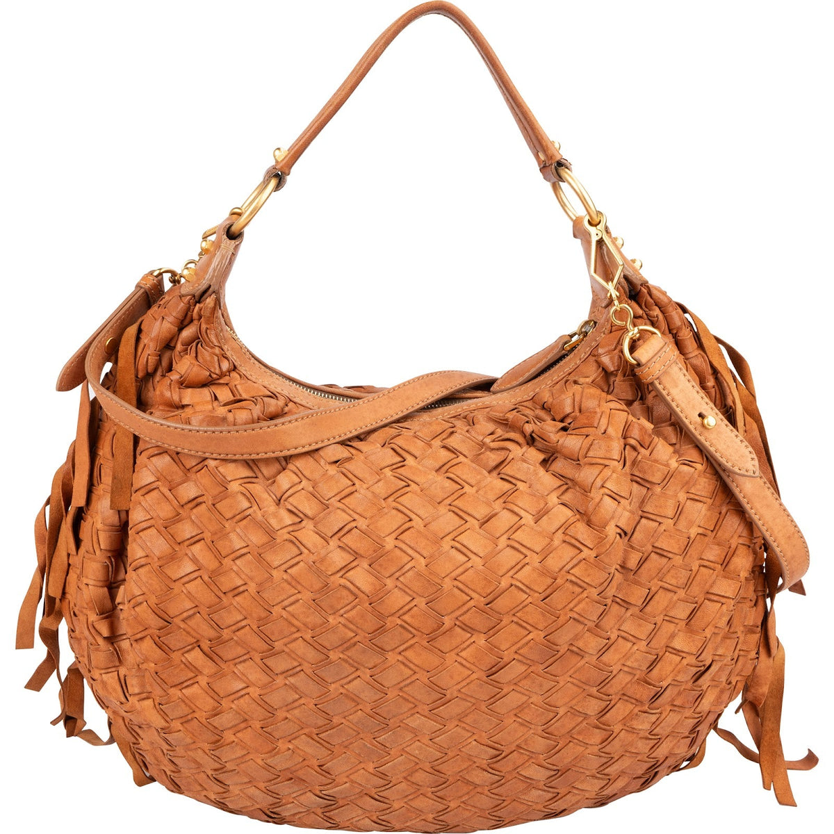 Sac porté épaule Hobo Miu Miu en cuir tressé à franges