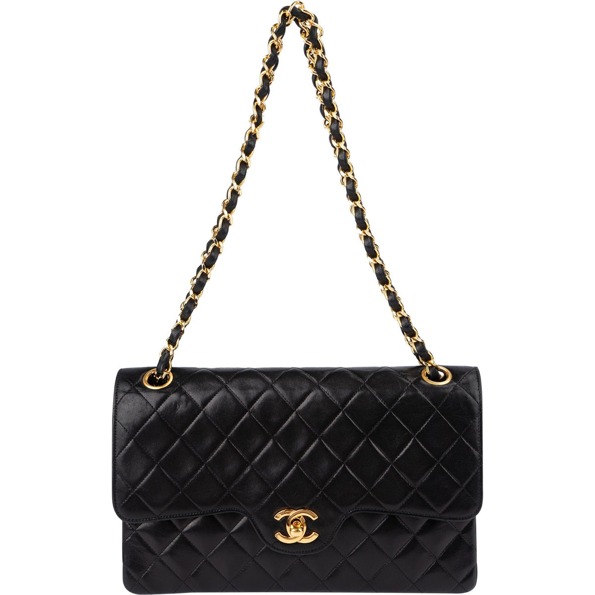 Chanel gewatteerde lamsleren 24K gouden Medium Double Flap schoudertas