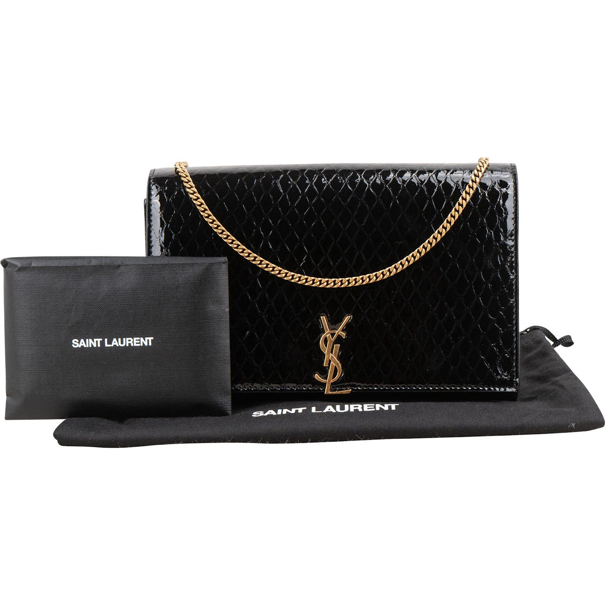 Yves Saint Laurent Kate schoudertas van lakleer met pythonprint en kettinghengsel