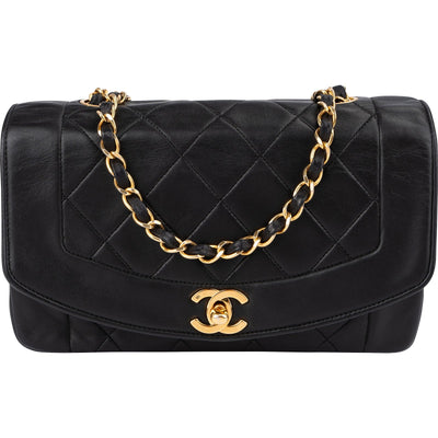 Chanel Quilted Lambskin 24K Gold Diana Single Flap Crossbody Bag