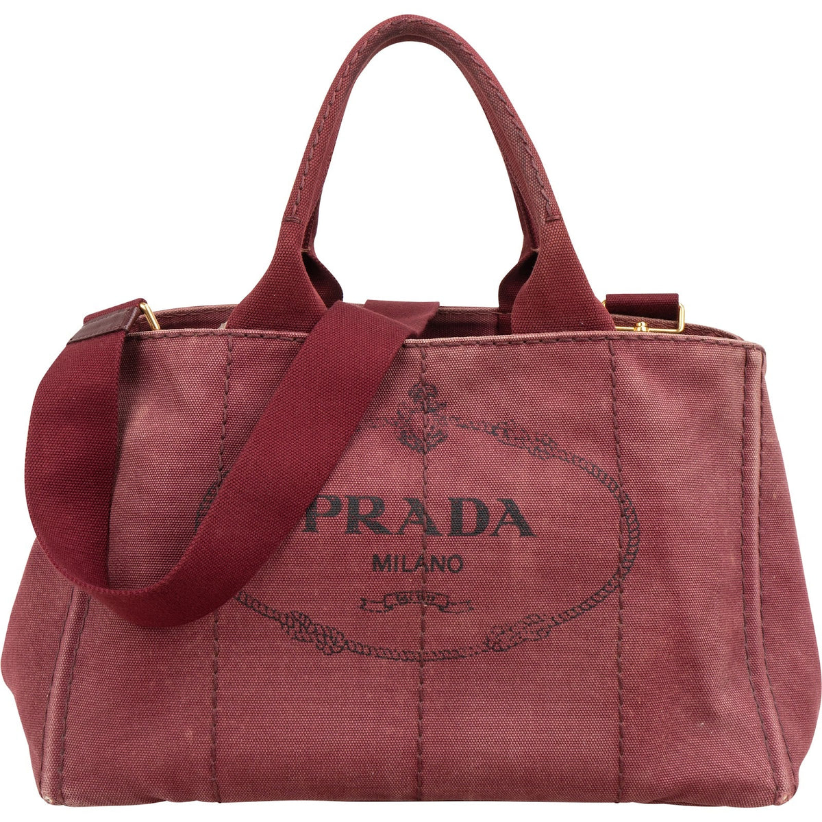 Prada Bordeaux Canvas Canapa Tote aus Canvas – Vorderansicht
