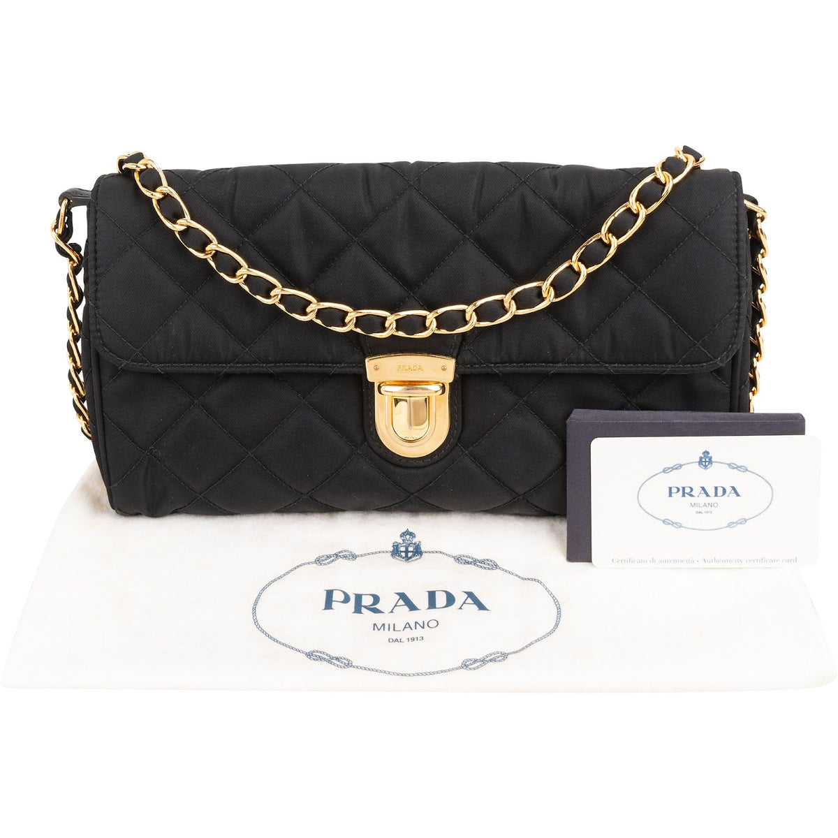 Prada doorgestikte Tessuto nylon crossbodytas met ketting en enkele flap