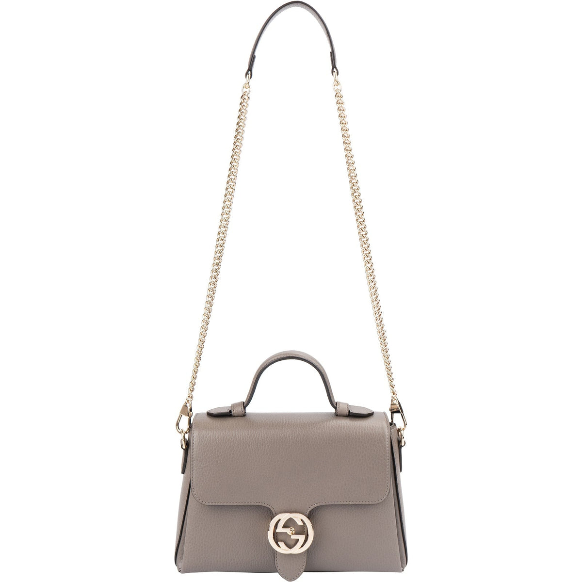 Sac à main Gucci Interlocking GG à poignée en cuir grainé taupe