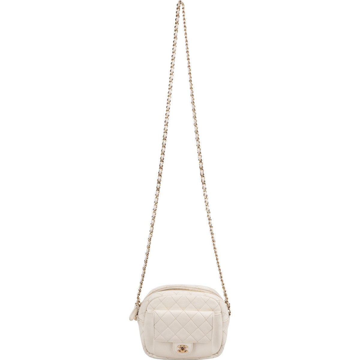 Sac bandoulière Chanel Small Round Camera en cuir caviar matelassé