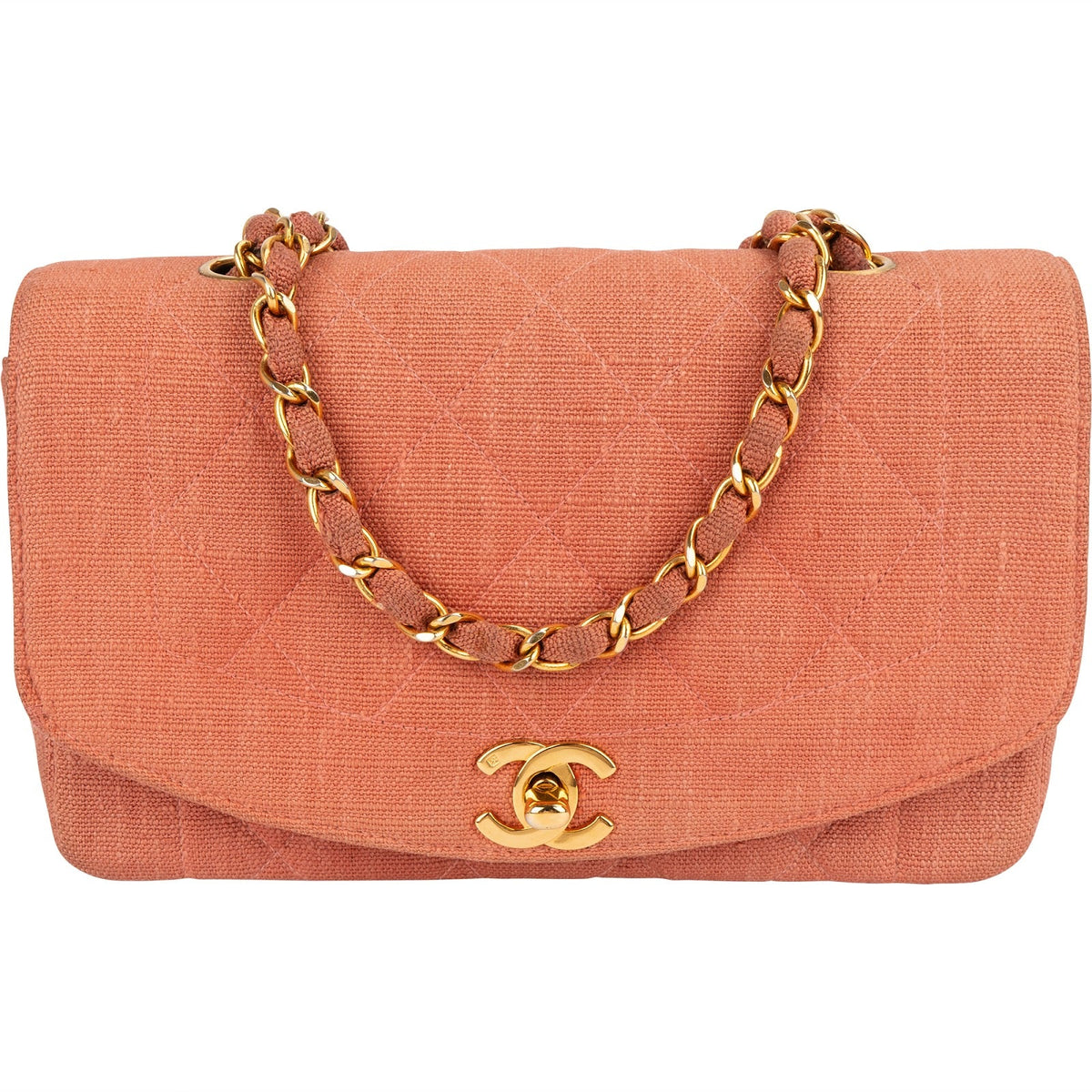 Borsa a tracolla Chanel Diana piccola in cotone trapuntato con patta singola e dettagli in oro 24K