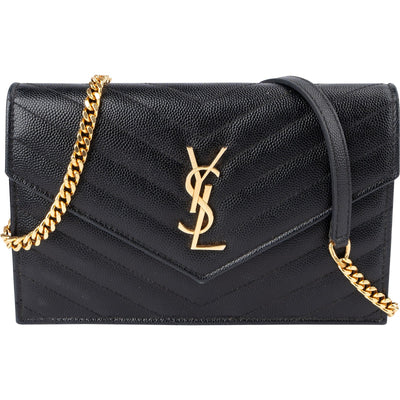 Saint Laurent Grain de Poudre Monogram Wallet-on-Chain Crossbody Bag