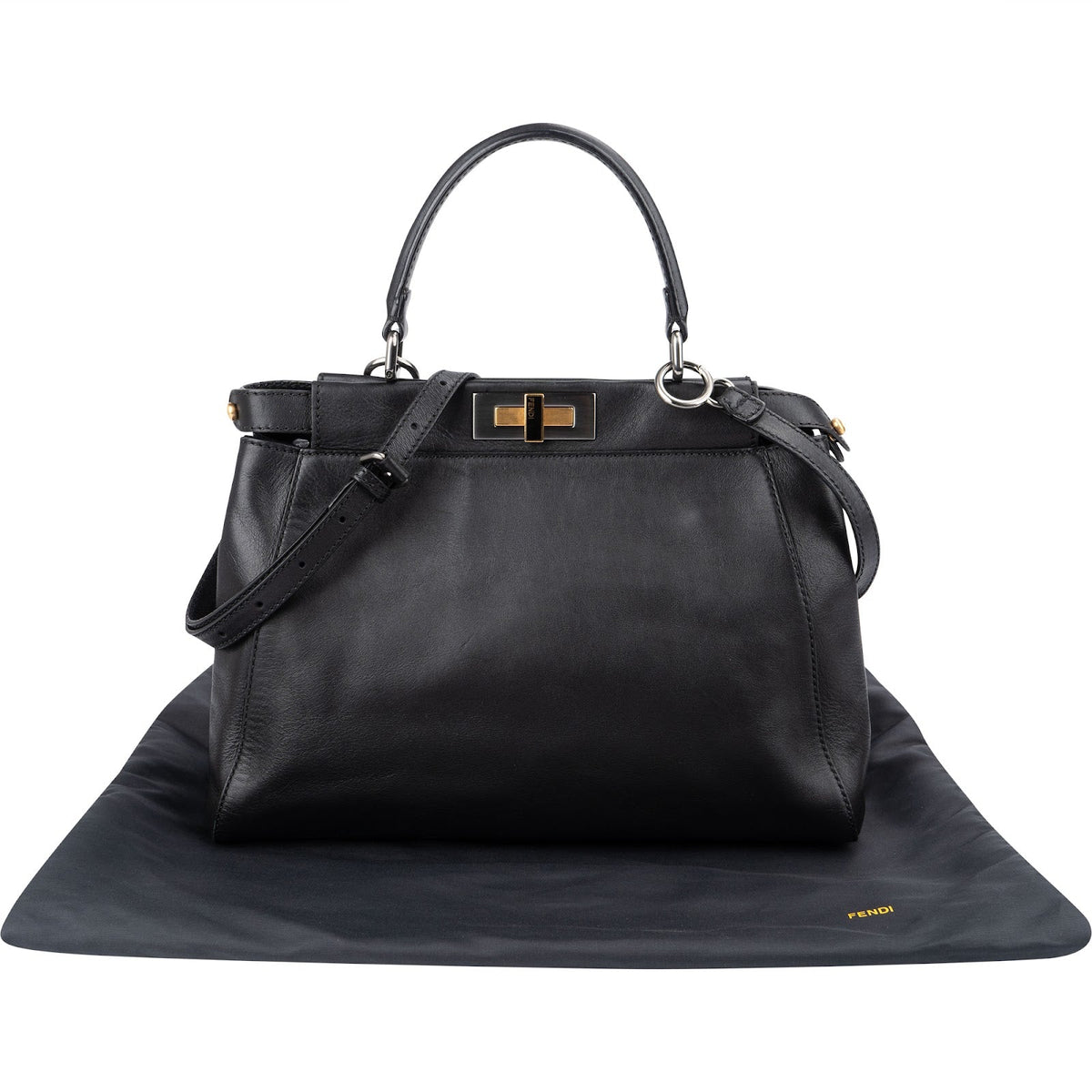Fendi Black Leather Peekaboo Regular Handbag
