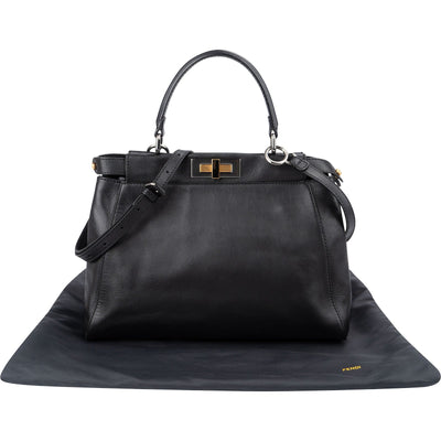 Fendi Black Leather Peekaboo Regular Handbag