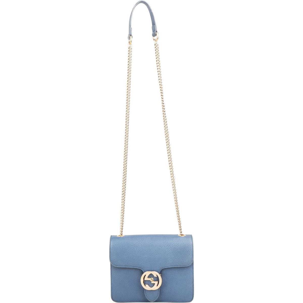 Sac bandoulière Gucci Small Interlocking GG en cuir grainé bleu