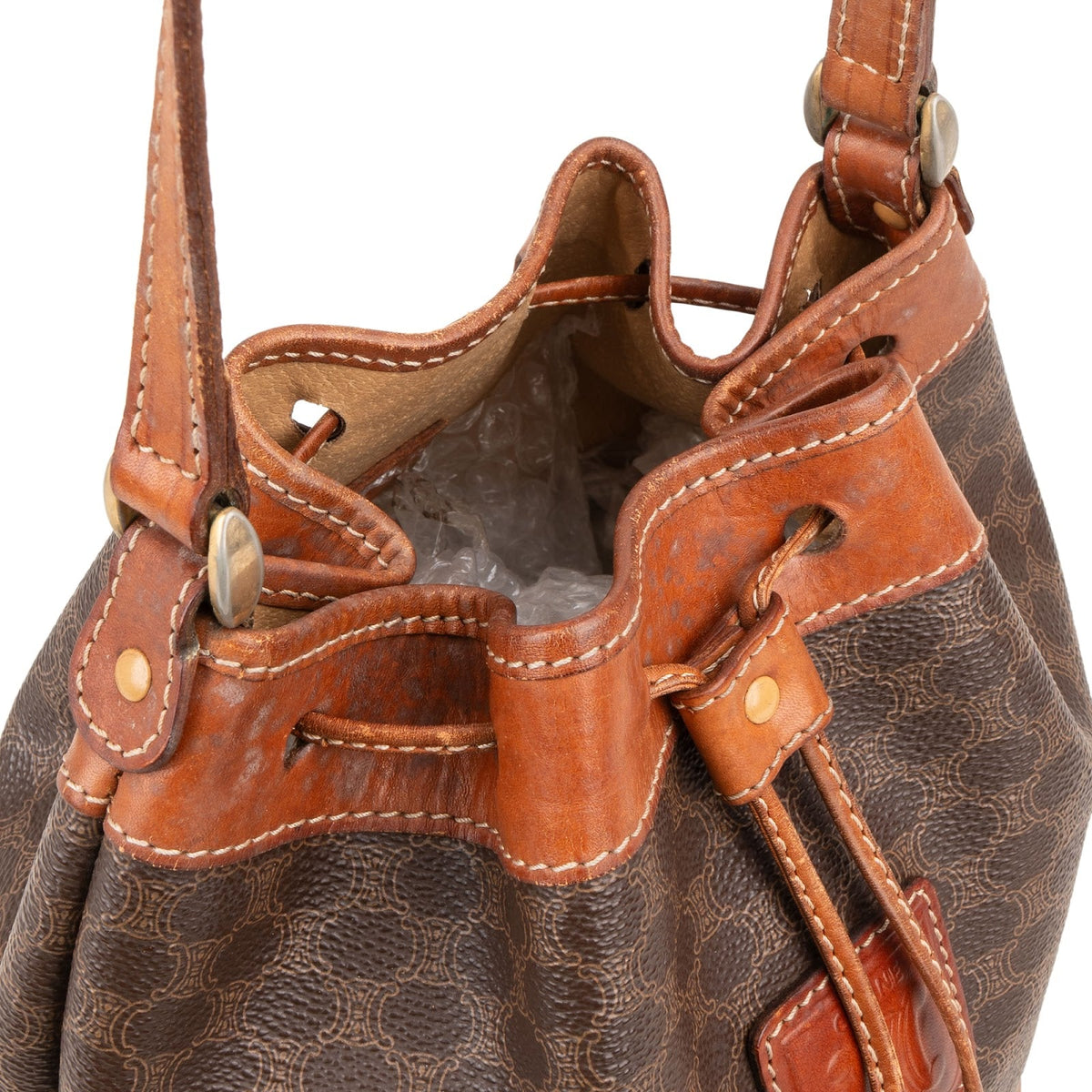 Celine Macadam Monogram Drawstring Bucket Crossbody Tas