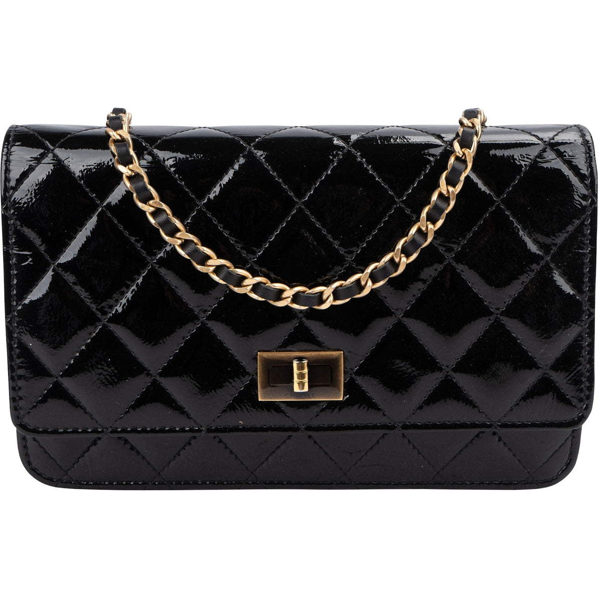 Chanel Quilted Patent Leather 2.55 Wallet On Chain Crossbody Bag