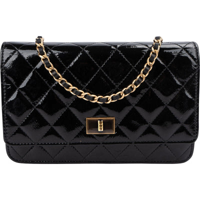 Chanel Quilted Patent Leather 2.55 Wallet On Chain Crossbody Bag
