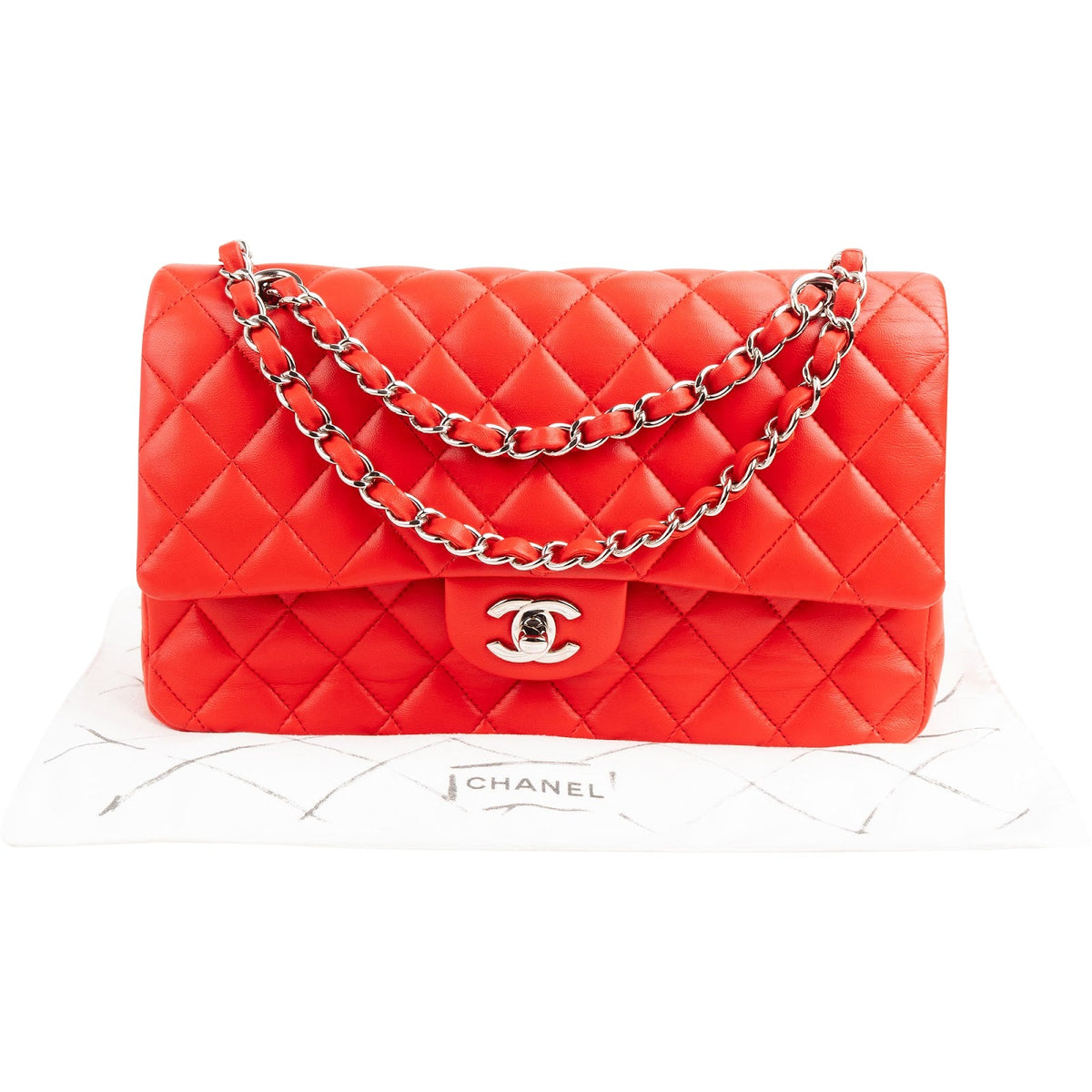 Sac à bandoulière Chanel Medium à double rabat en cuir d'agneau matelassé et palladium
