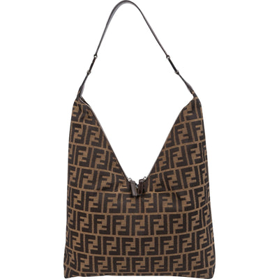 Fendi Monogram FF Zucca Canvas Diagonal Triangle Zip Large Shoulder Bag