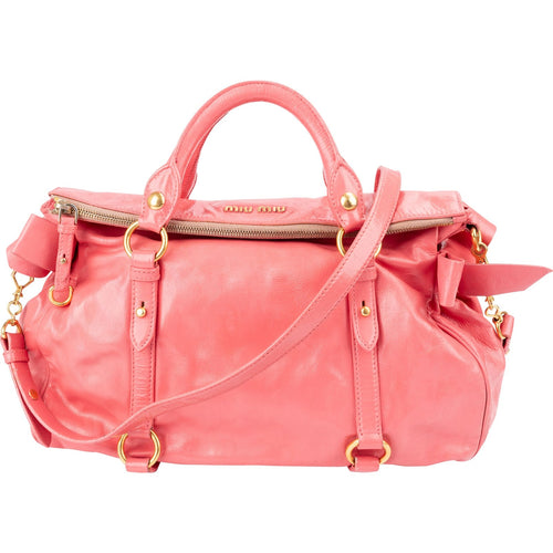 Miu Miu Pink Vitello Lux Leather Bow Handbag