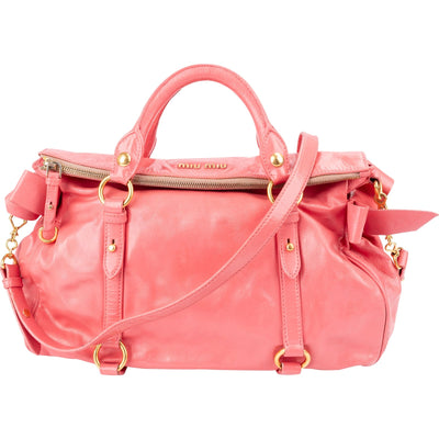 Miu Miu Pink Vitello Lux Leather Bow Handbag