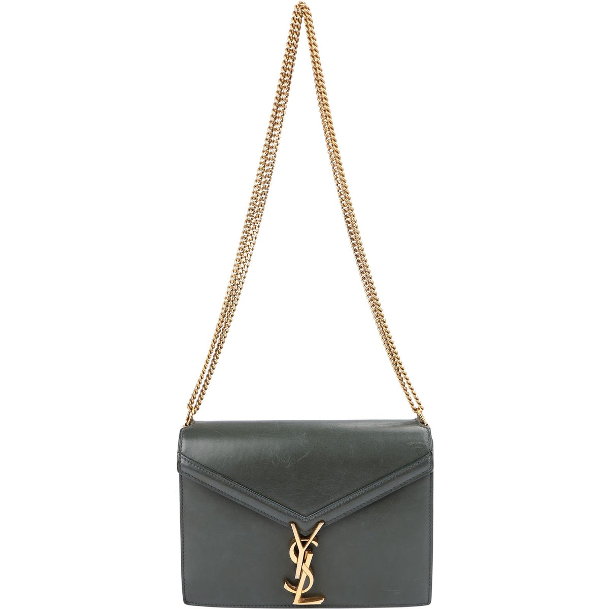 Saint Laurent Green Leather Envelope Medium Crossbody Bag