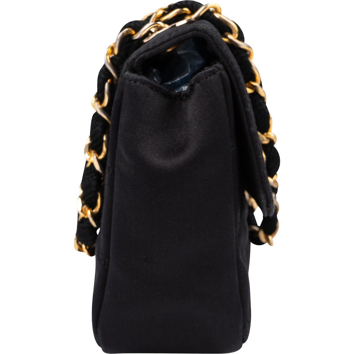Chanel Mini Single Flap aus schwarzem Satin – Detailansicht 2