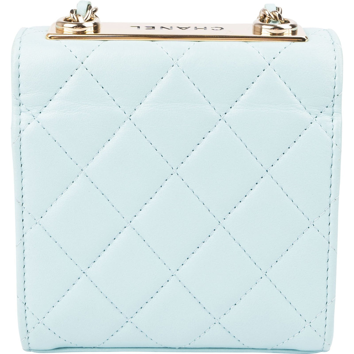 Mini sac bandoulière Chanel à poignée supérieure en cuir d'agneau matelassé bleu clair