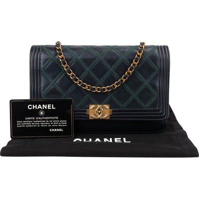 Chanel Leather Green Stitching BoyWallet On Chain Crossbody Bag