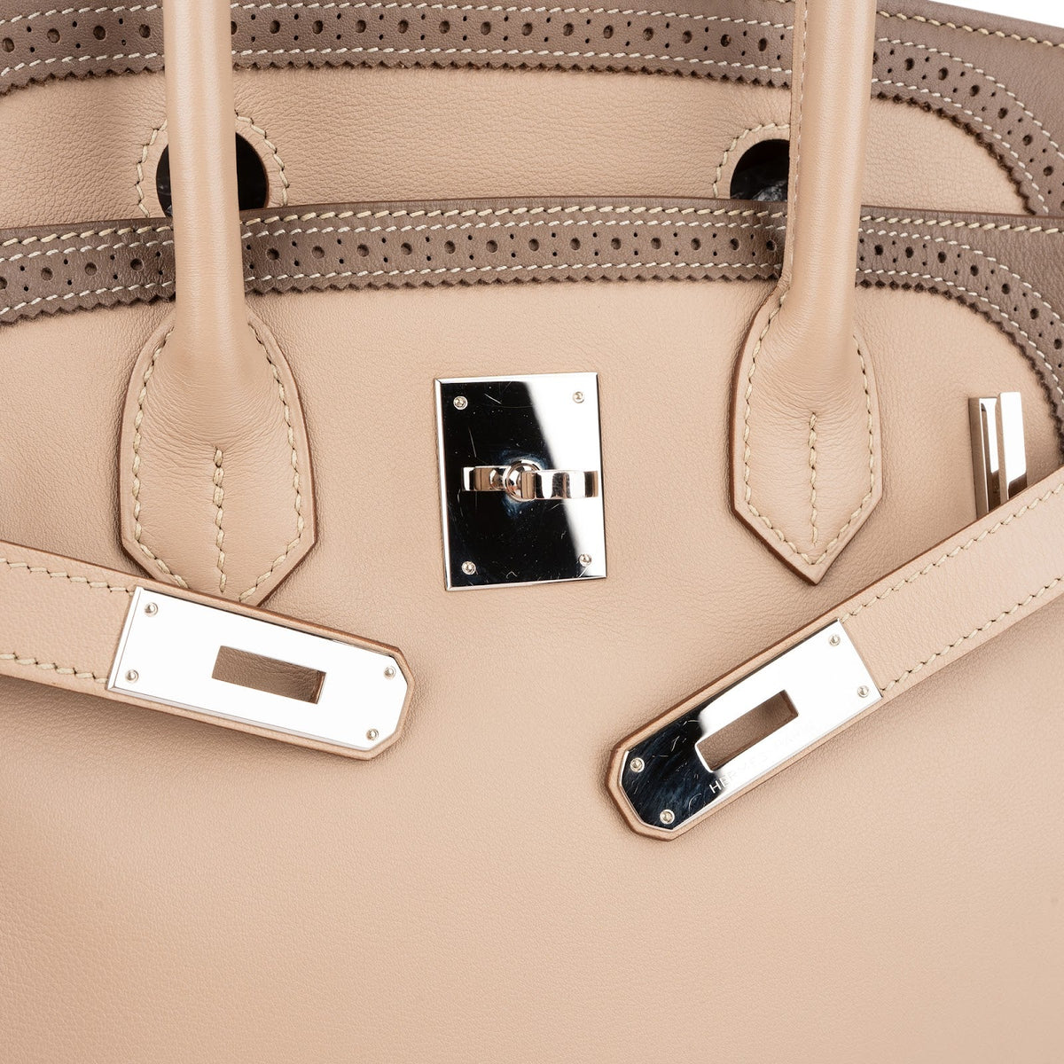 Hermès Swift Birkin 30 handtas in Blanc & Gris Perle met palladium hardware