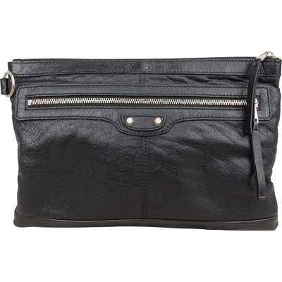 Balenciaga Black Arena Leather City Pochette Clutch