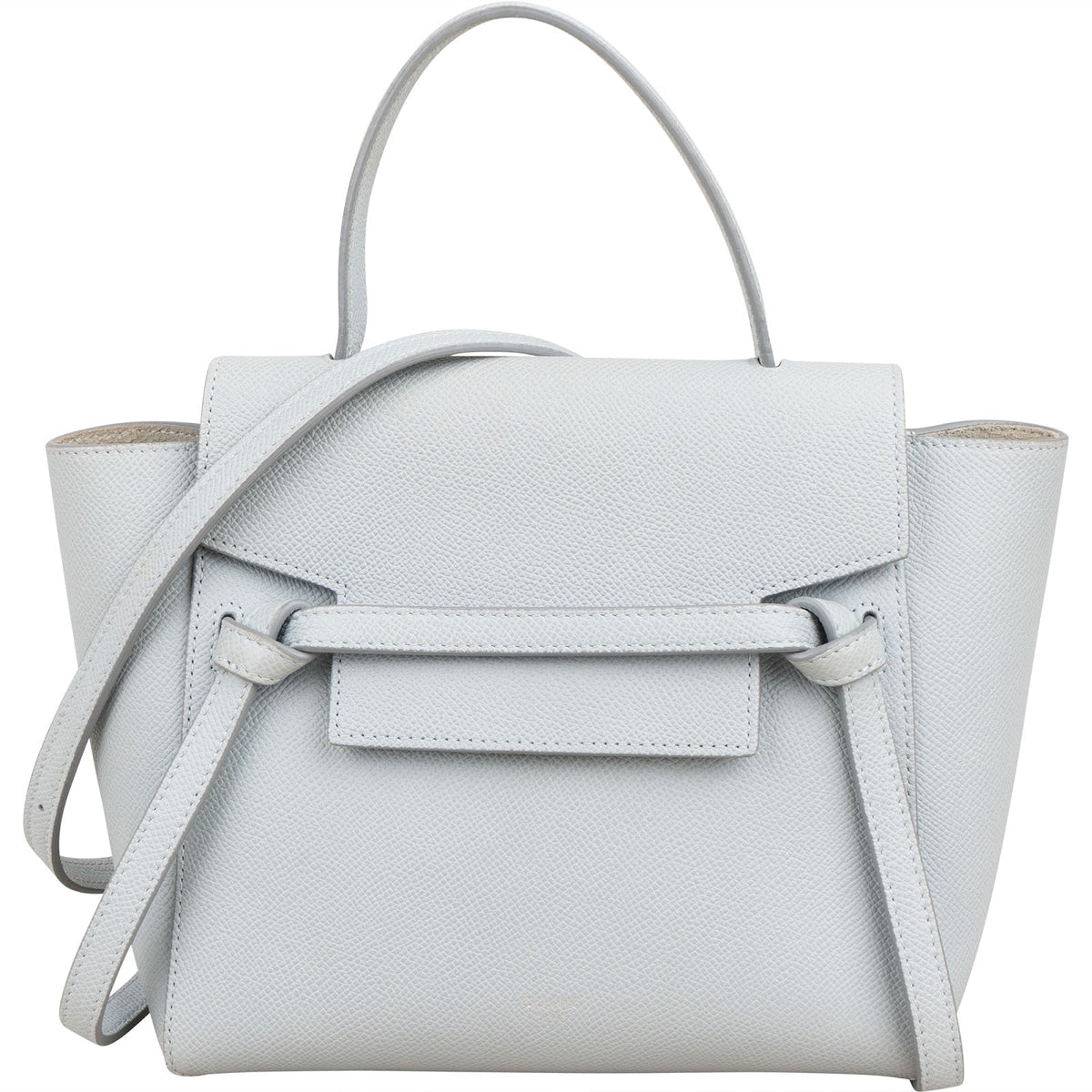 Borsa a mano Céline Nano Belt in pelle di vitello martellata azzurra
