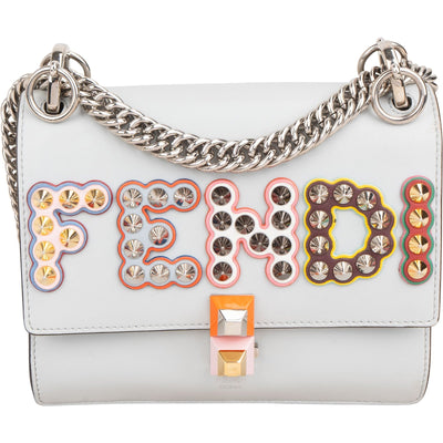 Fendi Light Blue Leather Can I Studded Emblem Crossbody Bag