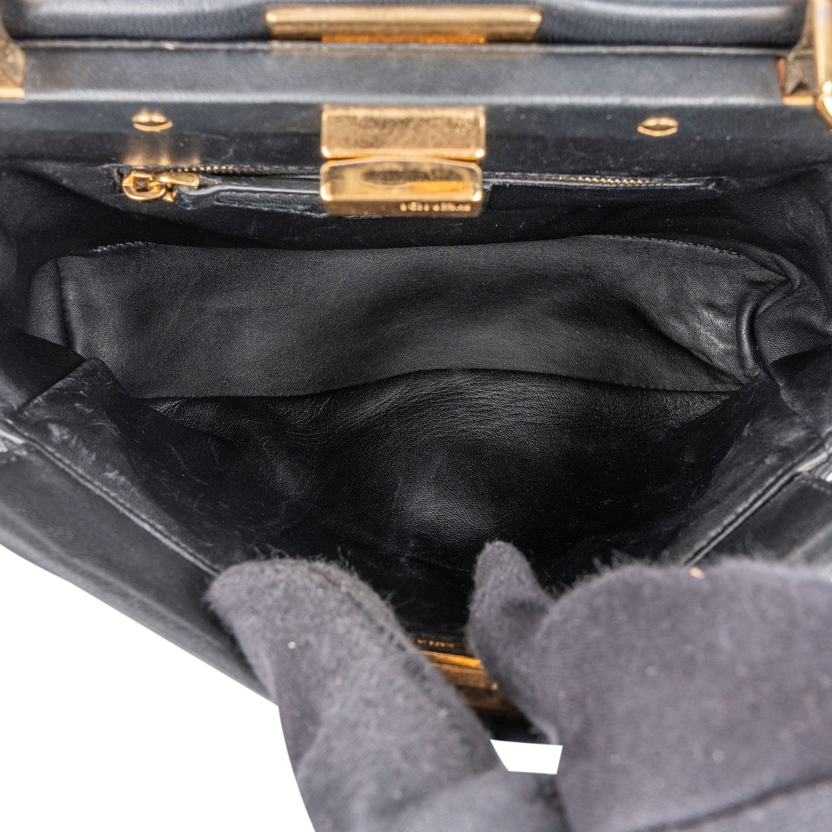 Fendi Black Leather Mini Peekaboo Handbag