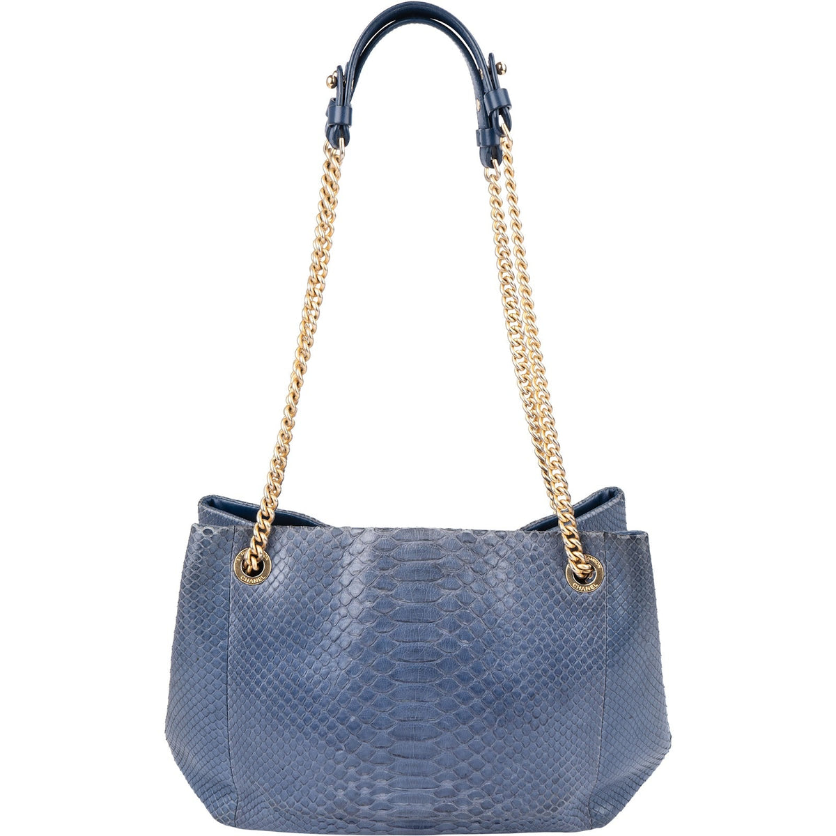 Chanel CC Shopping Tote aus blauem Pythonleder – Detailansicht 4