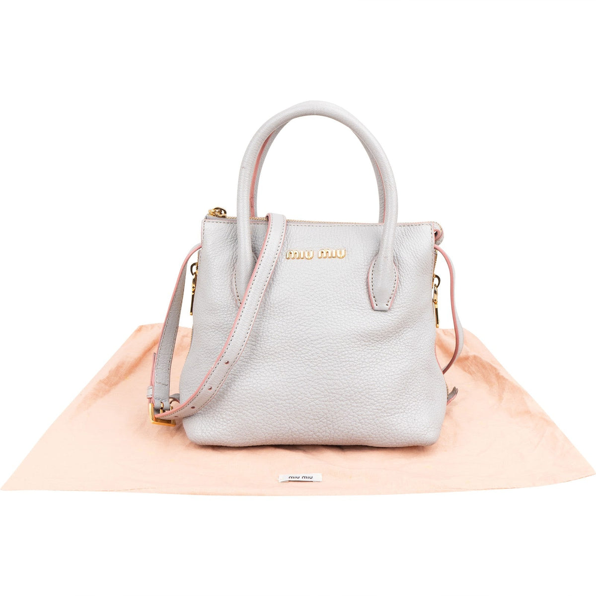 Borsa tote Miu Miu Side Zip Small in pelle Vitello Daino grigia