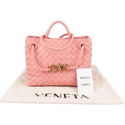 Bottega Veneta Pink Intrecciato Leather Small Andiamo Tote Handbag