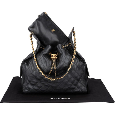 Chanel 25 Quilted Caviar Leather CC Drawstring Shoulder Bag Medium