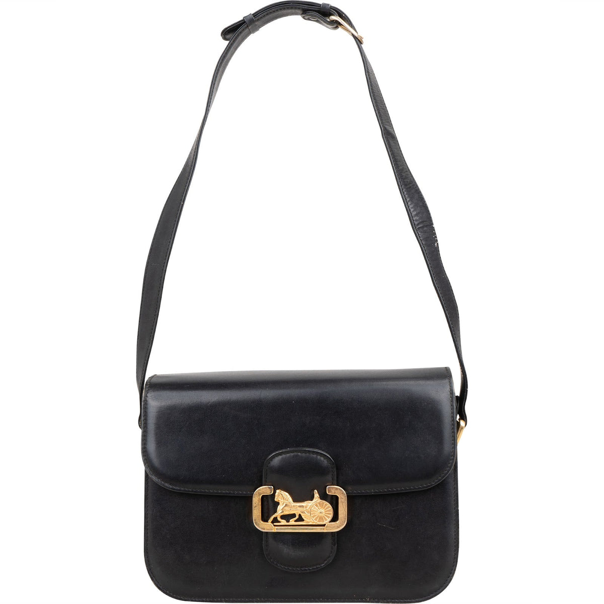 Sac porté épaule Céline à rabat Triomphe en veau box et motif Horse Carriage