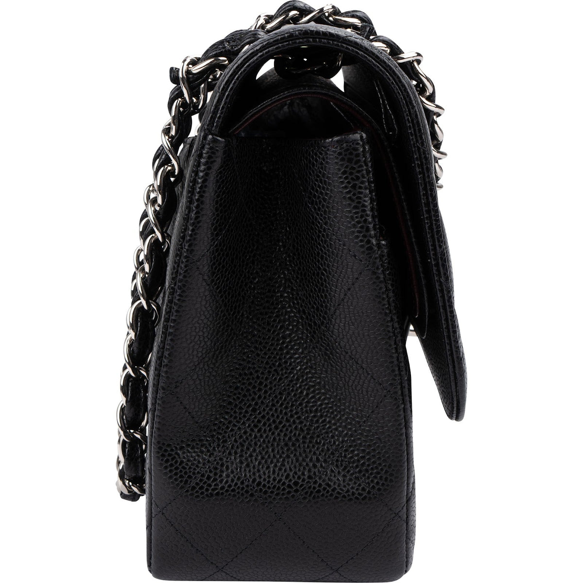 Chanel Quilted Caviar Leather Palladium Jumbo Double Flap Crossbody Bag