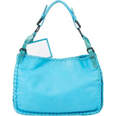 Bottega Veneta Blue Leather Snake Cervo Hobo Shoulder Bag