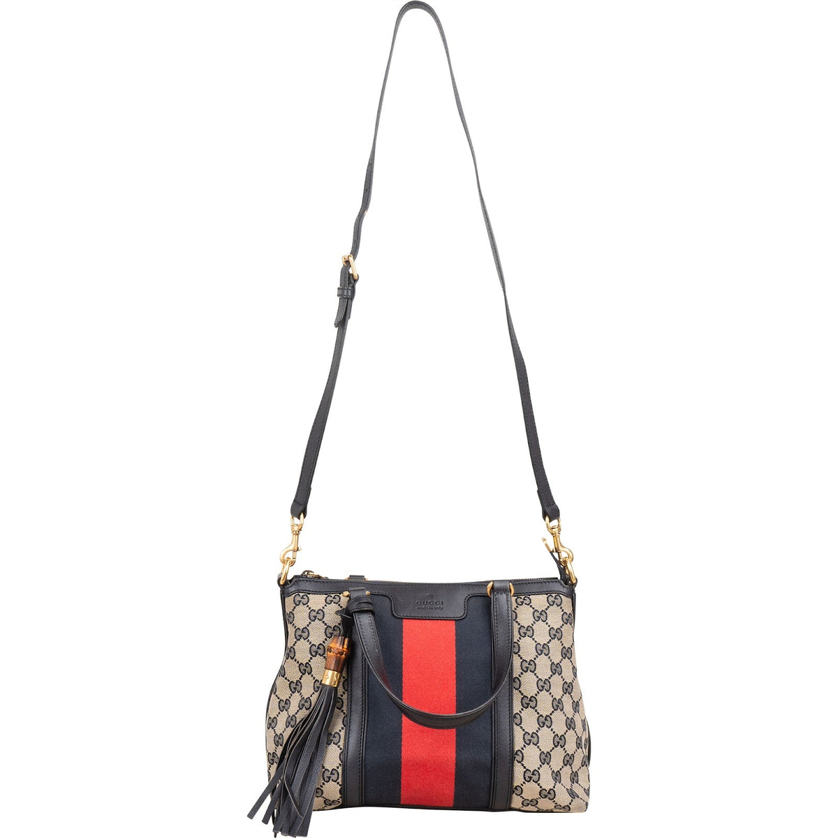 Sac bandoulière Gucci GG Marrakech Web Stripe Bamboo Tassel en toile Monogram